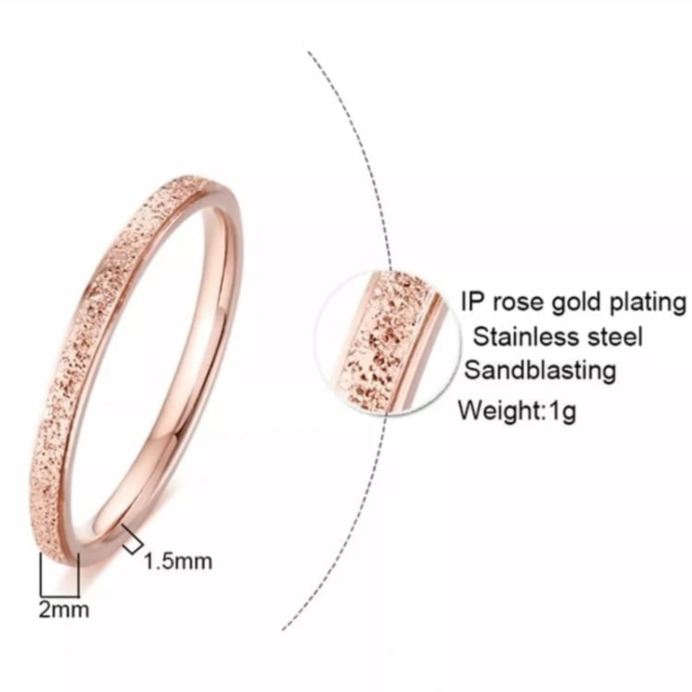 Rose Gold Thin 2MM Frosted Stardust Wedding Engagement Promise Ring Band - Picture 10 of 10